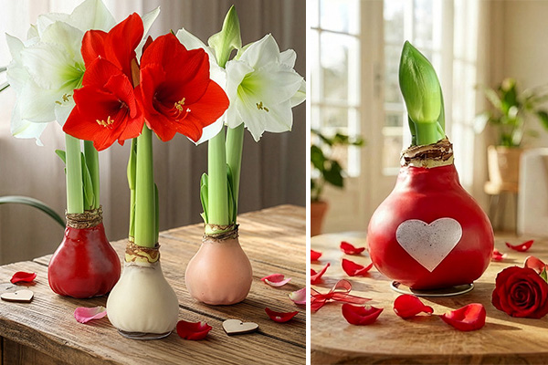 Waxed Amaryllis bulbs arranged for gifting