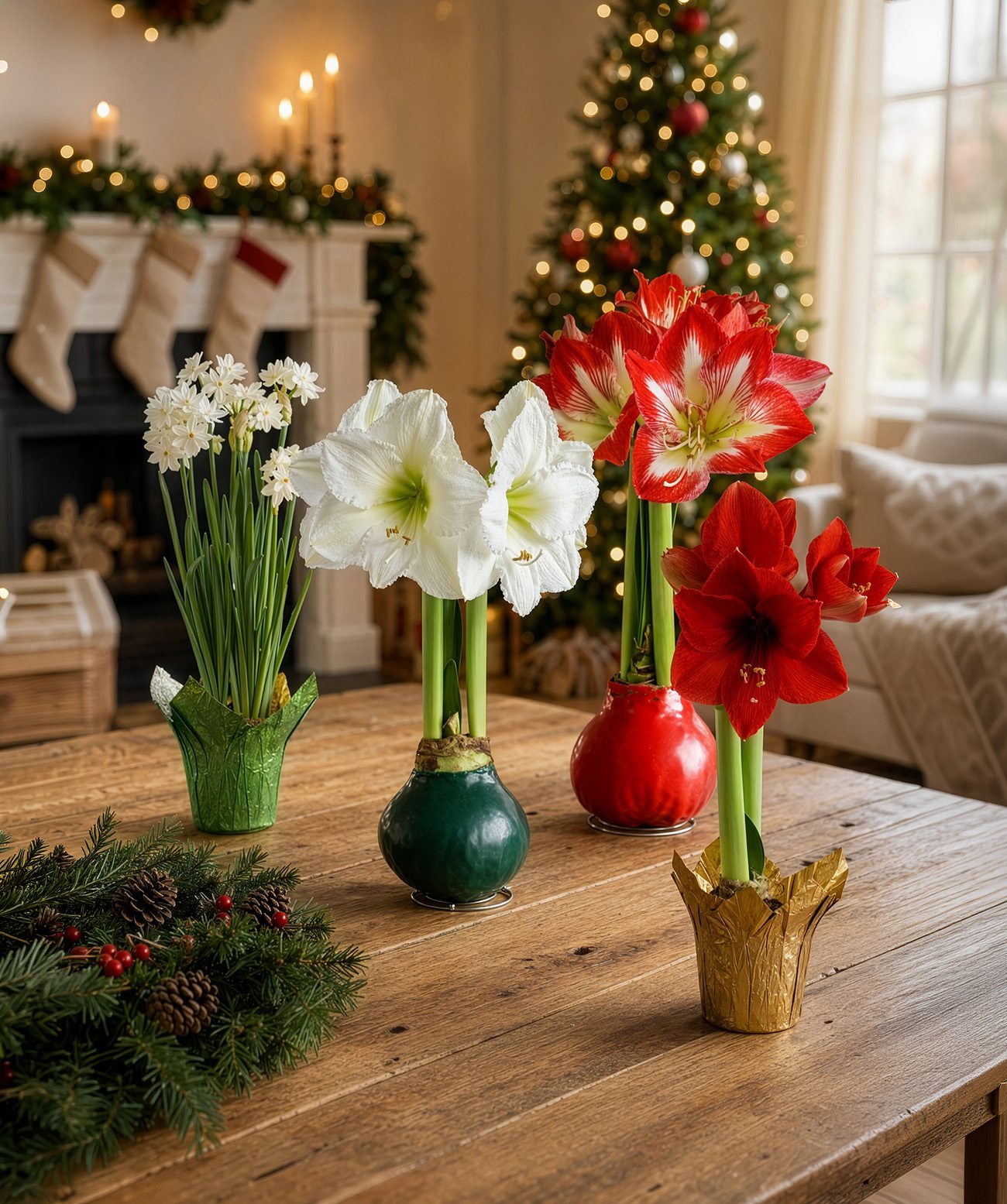 Waxed and pre-planted amaryllis with paperwhites